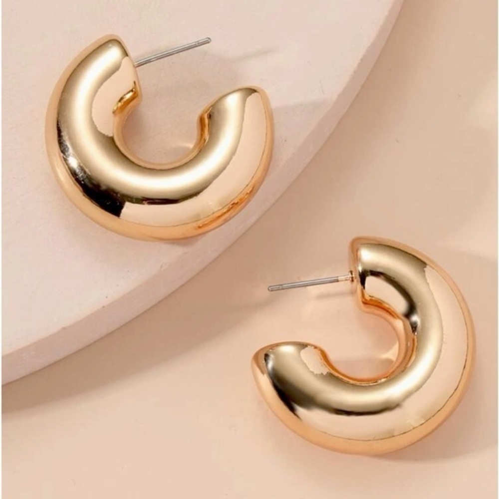 14k gold plated post back chunky lightweight Anthro hoops bubble hoop
